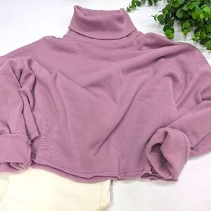 American Eagle Outfitters Mauve Relaxed Cropped Turtleneck Sweater